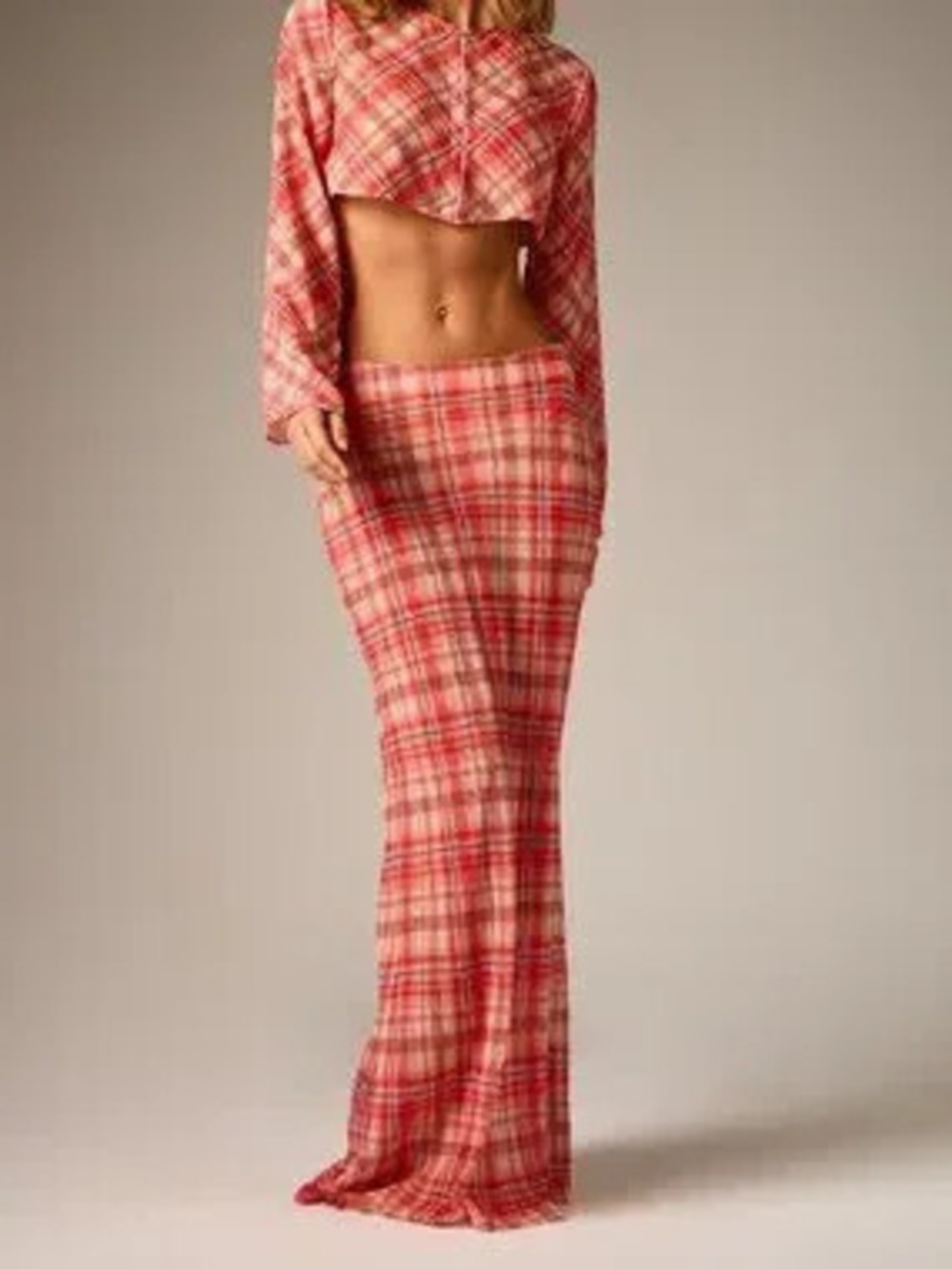 ZARA Multicolor Elegant Women's Plaid Co-Ord Set Crop Blouse With Bell Sleeves - Picture 5 of 5